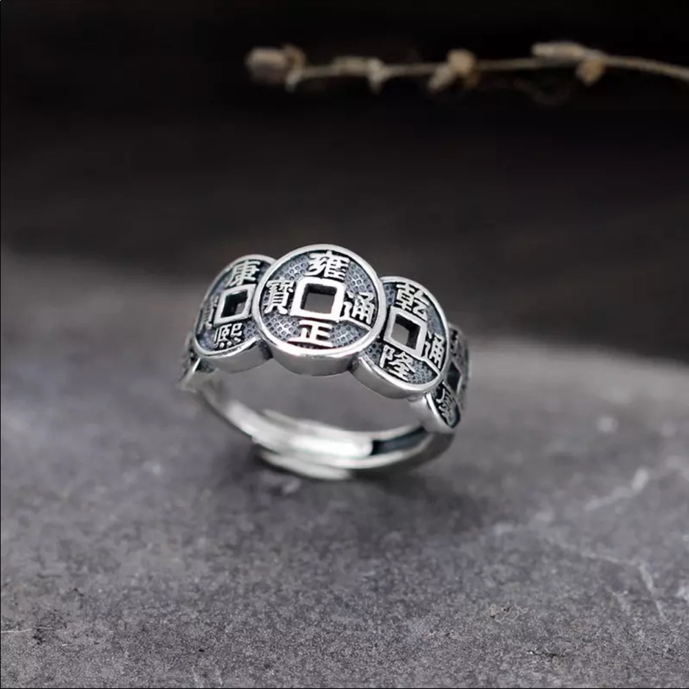 White Copper 925 silver Five Emperor Coin Open Ring